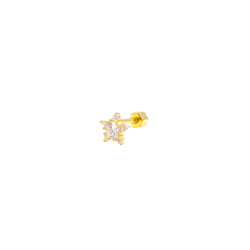YILDIZ ÇİÇEK GÜMÜŞ TRAGUS PIERCING - ALTIN SARI