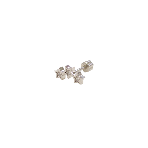 ÜÇ YILDIZ GÜMÜŞ TRAGUS PIERCING - RODYUM BEYAZ