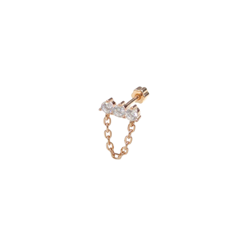 SALLANTILI ÜÇ TAŞ GÜMÜŞ TRAGUS PIERCING - ROSE BAKIR