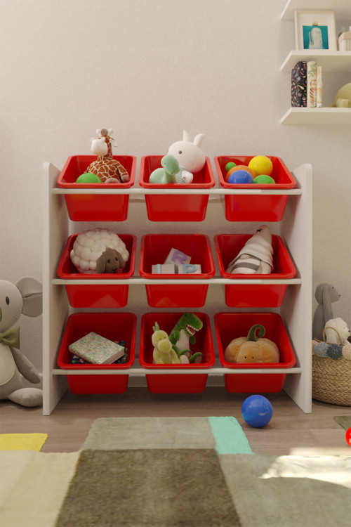 9 Sepetli Çok Amaçlı Oyuncak Dolabı Montessori Dolap