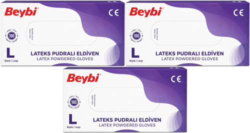 Lateks Pudralı Muayene Eldiveni L - Large - Büyük 300 Lü Set