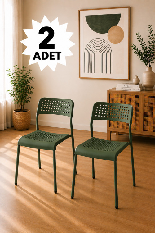 Mira Yeşil Sandalye Plastik Gövdeli Metal Ayaklı, Mutfak Sandalyesi, Çalışma, Bahçe, Yemek Oda