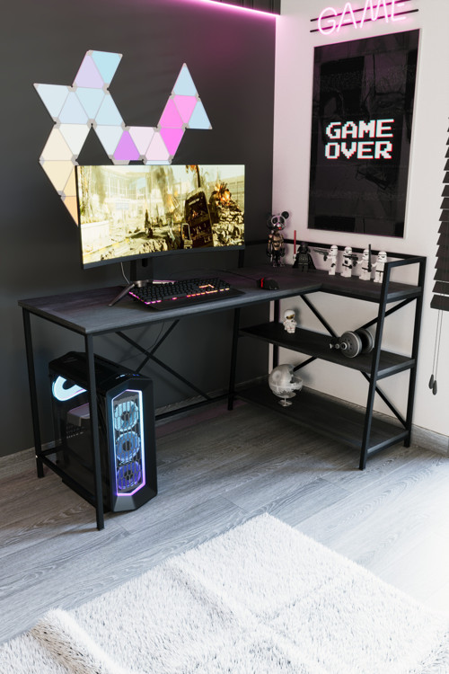 Siyah Oyuncu Masası, Çift Yön Kullanıma Uygun, Bilgisayar Masası, Gamer Masası, Gaming Masa, L Masa