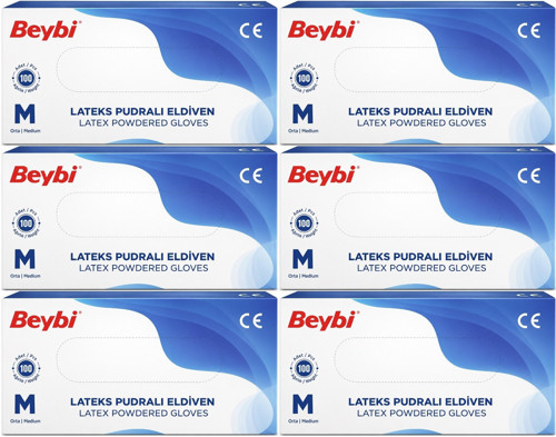 Lateks Pudralı Muayene Eldiveni M - Medium - Orta 600 Lü Set
