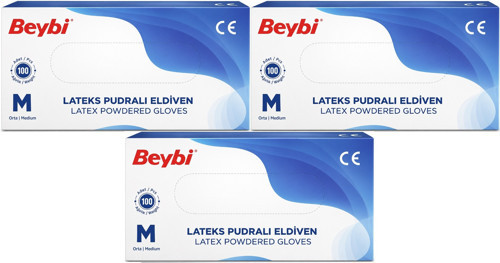 Lateks Pudralı Muayene Eldiveni M - Medium - Orta 300 Lü Set