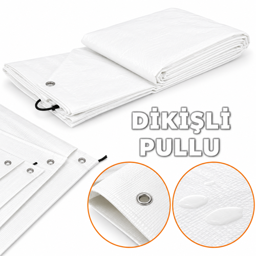 7x10 (70 m²) Çadır Brandası PVC Su Geçirmez Tente Gölgelik Kamp Brandası - Beyaz