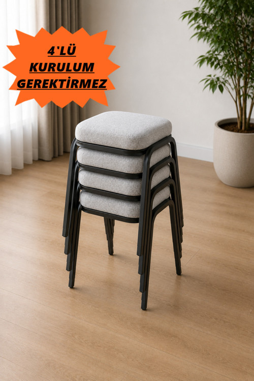 4 Adet Siyah Metal Ayaklı Boyalı Tabure ,Sert Süngerli (Çökme Yapmaz), 3 Cm Süngerli, Kumaşlı