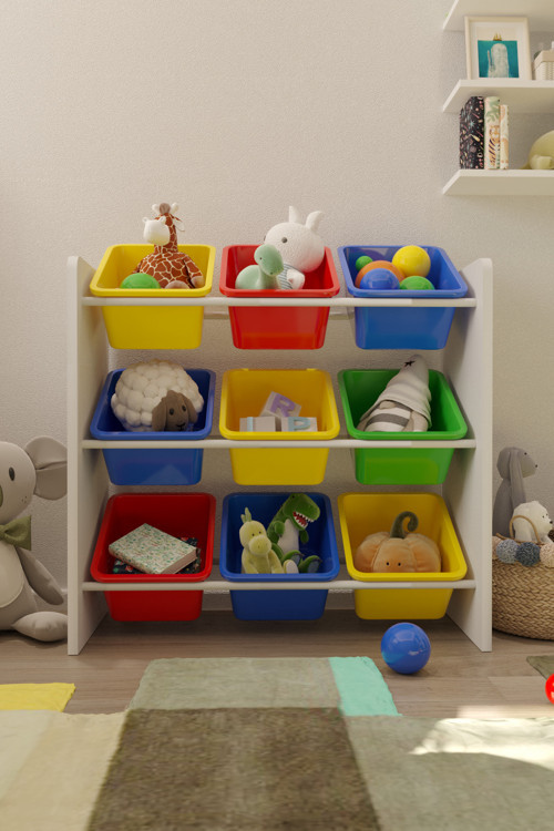 9 Sepetli Çok Amaçlı Oyuncak Dolabı Montessori Dolap