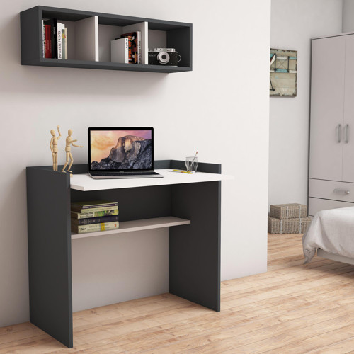 V1030 Nakşidil Raflı Çalışma Masası Antrasit/Beyaz