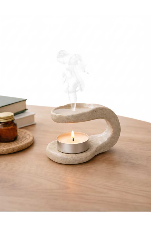 El Yapımı Stoneware Seramik Buhurdanlık – Minimal Tasarım - Doğal Dokulu