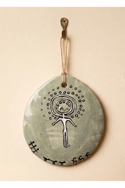 Bohem Stil Antik Figürlü Seramik Duvar Süsü / Nazarlık - Jüt İpli Cogo Ceramic