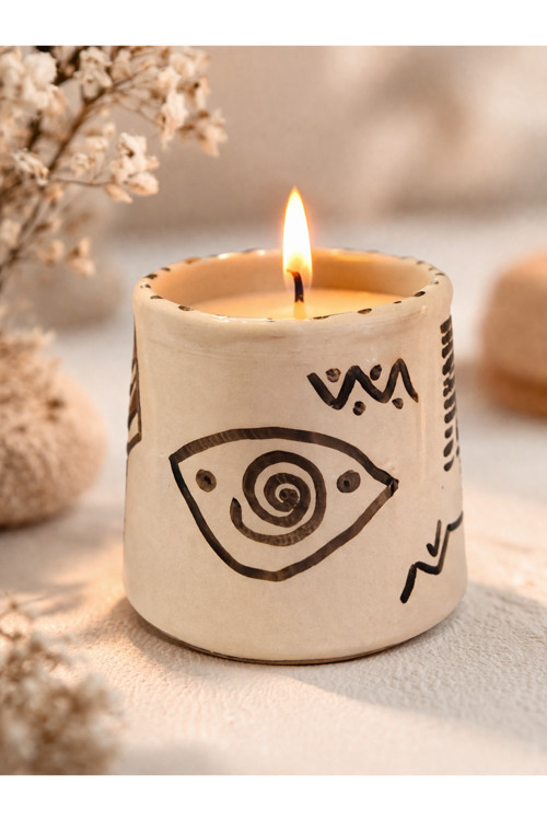 El Yapımı Seramik Mum – Vanilya | 7×8 cm Seramik Mum