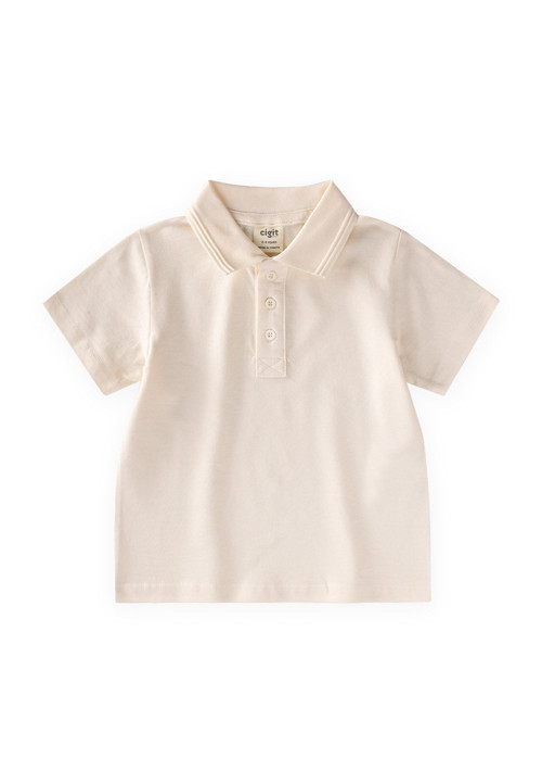 Kabartmalı Polo Yaka T-Shirt 2-10 Yaş Ekru