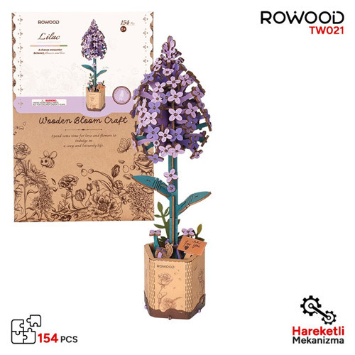Tw021 Leylak Çiçeği Lilac Diy Minyatür Maket Model Seti Ahşap 3D Wooden Puzzle 3D Model Kit Ahşap Maket Hobi Seti