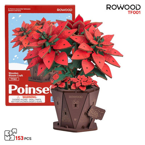 Tf001 Atatürk Çiçeği Poinsettia Diy Minyatür Maket Model Ahşap 3D Wooden Puzzle Model Kit Ahşap Maket Hobi Seti