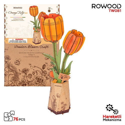 Tw081 Lale Çiçeği Orange Tulip Diy Minyatür Maket Model Seti Ahşap 3D Wooden Puzzle 3D Model Kit Ahşap Maket Hobi