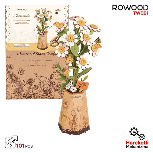 Tw061 Papatya Çiçeği Chamomile Diy Minyatür Maket Model Ahşap 3D Wooden Puzzle Model Kit Ahşap Maket Hobi Seti