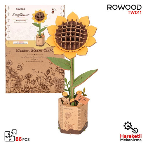 Tw011 Ayçiçeği Sunflower Diy Minyatür Maket Model Seti Ahşap 3D Wooden Puzzle Model Kit Ahşap Maket Dekoratifhobi