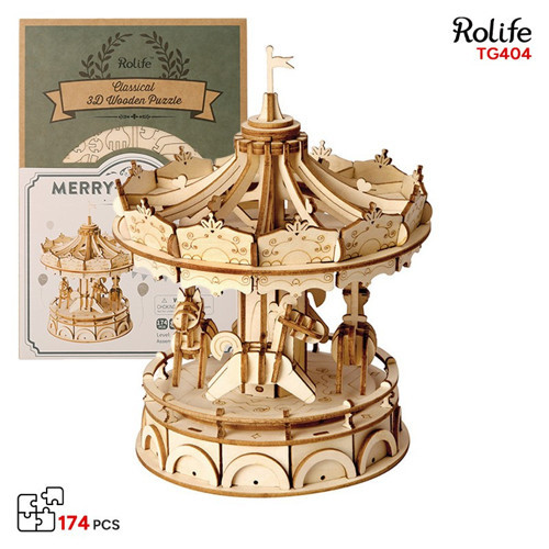 Tg404 Atlı Karınca Merry-Go-Round Diy Minyatür Maket Model Ahşap 3D Wooden Puzzle Model Kit Hobi Seti Ahşap Maket