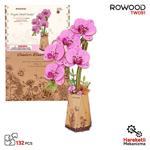 Tw091 Orkide Çiçeği Purple Moth Orchid Diy Minyatür Maket Model Set Ahşap 3D Wooden Puzzle Kit Ahşap Maket Hobi
