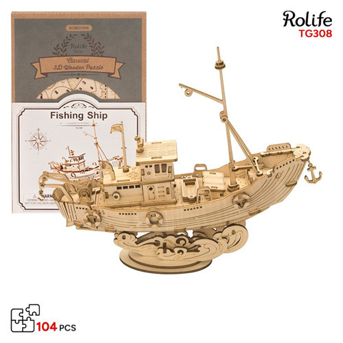 Tg308 Balıkçı Teknesi Fishing Ship Diy Minyatür Maket Model Ahşap 3D Wooden Puzzle Model Kit Ahşap Maket Hobiseti
