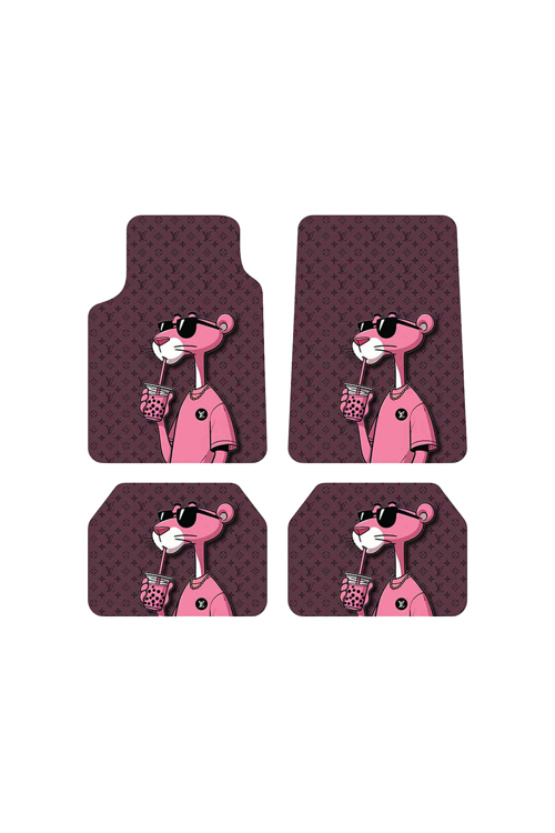 Pink Panther Monogram Tasarımlı 4 Parça Üniversal Halı Paspas Seti