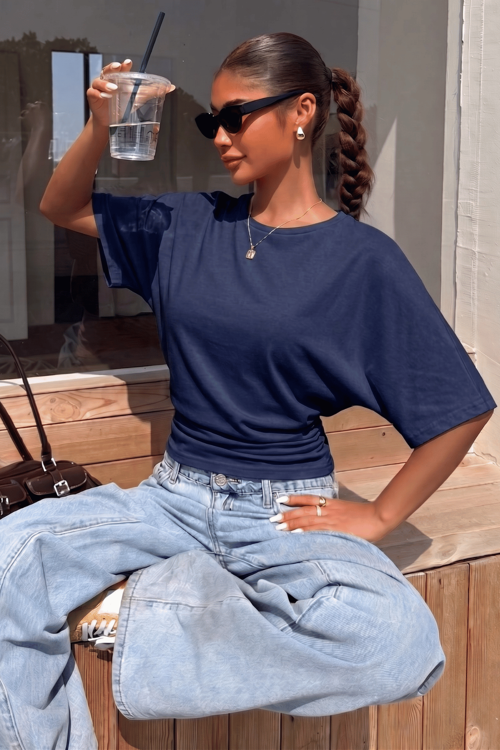 Kadın Bele Oturan Geniş Kollu Bluz Yarasa Kol Siyah Bluz YARASA-BLUZ
