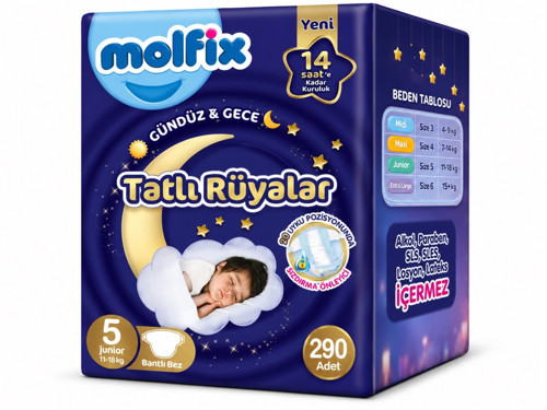 Tatlı Rüyalar Bebek Bezi 5 Beden 11-18 KG Junior 290 Adet Mega Fırsat Pk