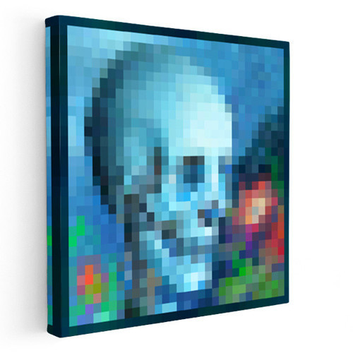 Kare Kanvas Tablo Skull And Roses Piksel Minecraft Tablosu Ev Ofis Salon Duvar Dekoru