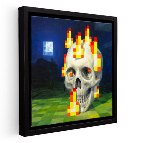 Kare Kanvas Tablo Skull On Fire Minecraft Tablosu Ev Ofis Salon Duvar Dekoru