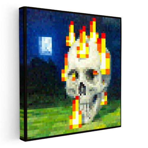 Kare Kanvas Tablo Skull On Fire Piksel Minecraft Tablosu Ev Ofis Salon Duvar Dekoru