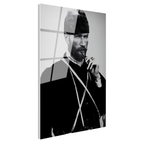 Tamperli Gerçek Cam Tablo Atatürk Sakallı Kalpaklı Nadir Portre Atatürk Tablosu Duvar Dekoru