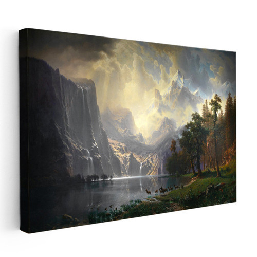 Yatay Kanvas Tablo Albert Bierstadt Yosemite Vadisi Şelale ve Göl Işık Ressam Tablosu Ev Ofis Dekoru