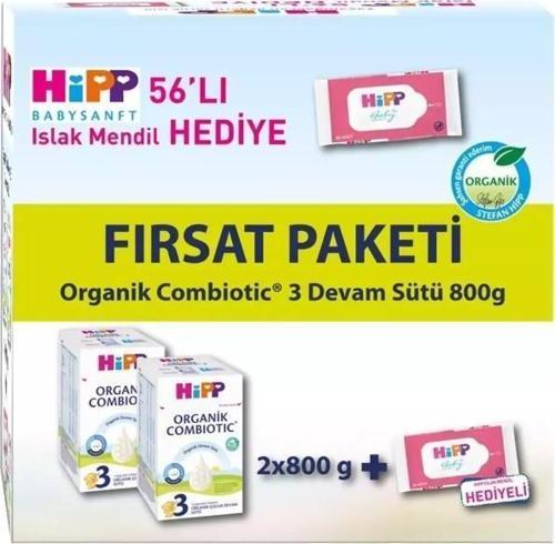 3 Organik Bebek Sütü Combiotic 800 gr X 2 Adet Avantaj Paketi (Islak Mendil Hediyeli)