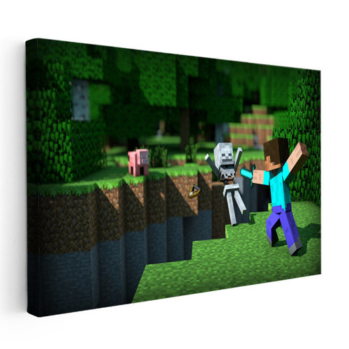 Yatay Kanvas Tablo İskelet Avı Minecraft Tablosu Ev Ofis Salon Duvar Dekoru