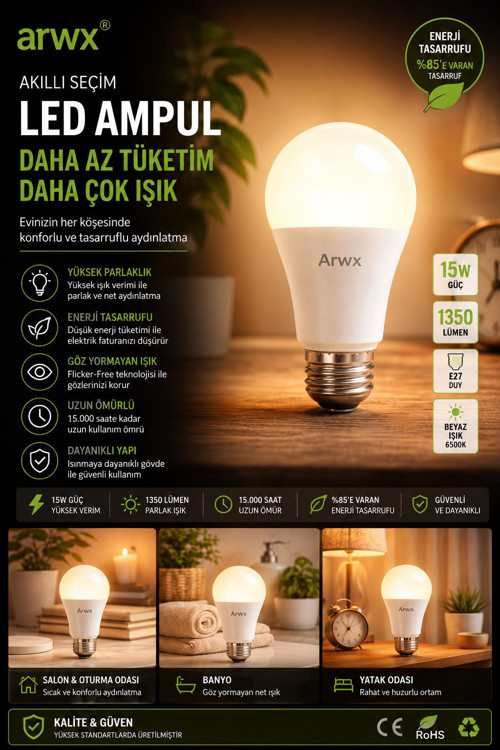 LED AMPUL %80 ENERJİ TASARRUF 6500K 900LM E27 7 ADET