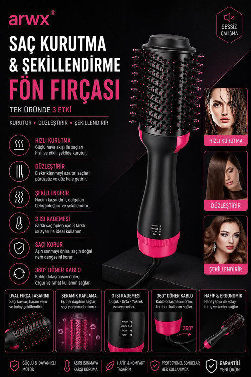 Saç Şekillendirici Ve Saç Düzleştirici Fön Tarağı Kurutma Makinesi Özel Seri Premium
