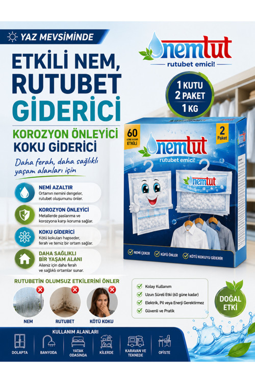 Kapalı Alanlarda Rutubet Emici Nem Alıcı Koku ve Küf Giderici 1 Kg 2 Adet Nem Tutucu
