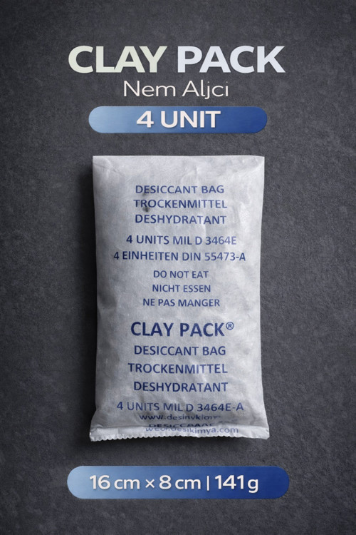 CLAY PACK AKTİF KİL NEM ALICI 4 UNİT ( 16 CM X 8 CM - 141 g ) 60 ADET