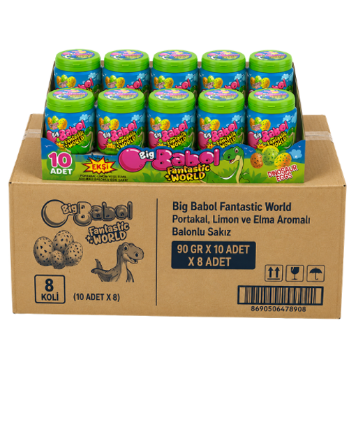 Fantastic World Portakal, Limon ve Elma Aromalı Balonlu Sakız 90 GR X 10 Adet X 8 Adet