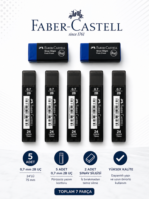 0,7 Uç 5 Adet Orta Boy Sınav Silgisi 2 Adet Faber-Castell Set