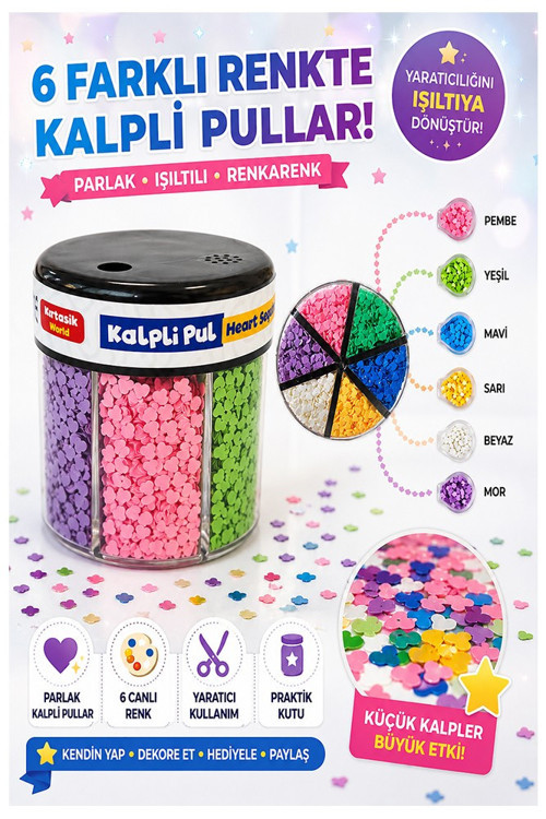 Kalpli Pul Standlı 6 Renk 60gr 1 Paket Bubu Parlak Pul Okul Sınıf Etkinlik Resim Dekarasyon Hobi Süsleme Sanat