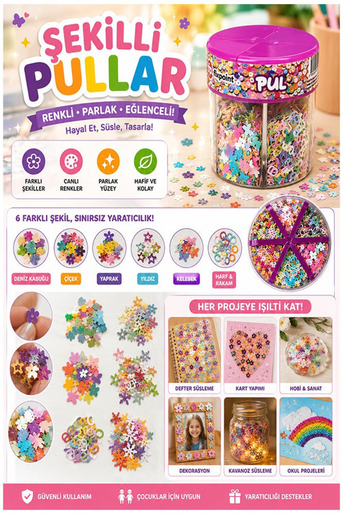 Karışık Şekilli Elişi Pulu Standlı 6 Model 90gr 1 Paket Set 2 Parlak Pul Okul Sınıf Etkinlik Resim Dekarasyon Hobi