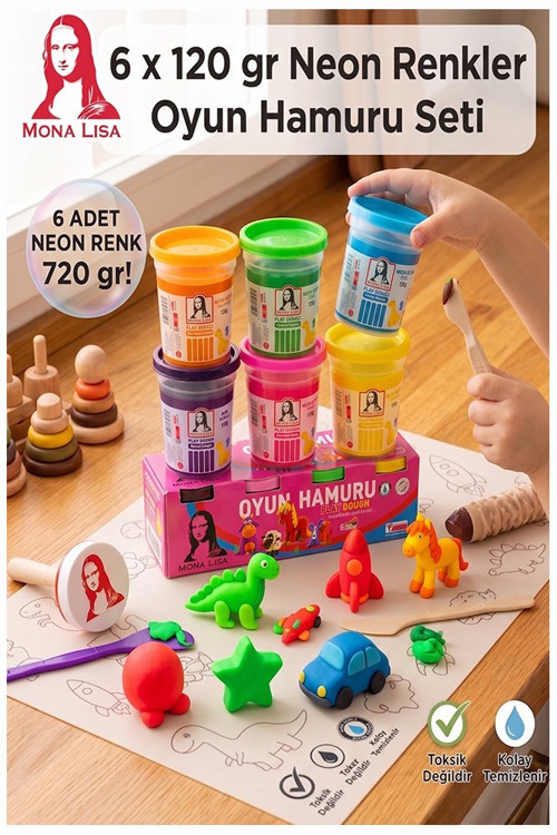Oyun Hamuru 6 Renk 1 Paket Monalisa 6 lı Neon Renk Oyun Hamuru Kurumaya Karşı Dirençli Okul Öncesi Kreş Yumuşak