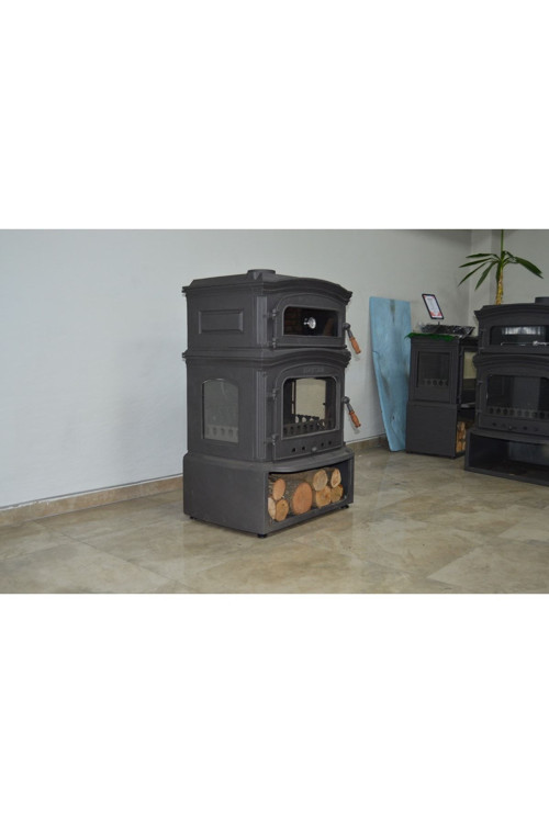 flamestove A. Premium Ykst 3 Camlı Yan Kapaklı Odunluklu Kuzineli Döküm Soba