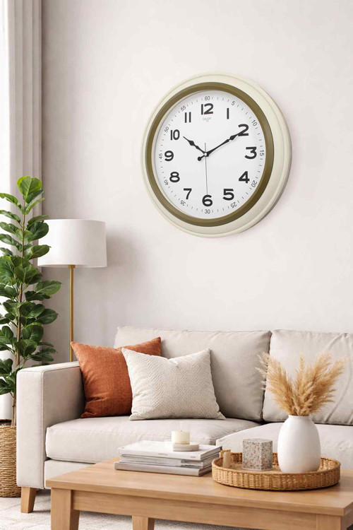 Dekoratif Krem Kasa Yeşil Çerçeve 44.5 cm Duvar Saati