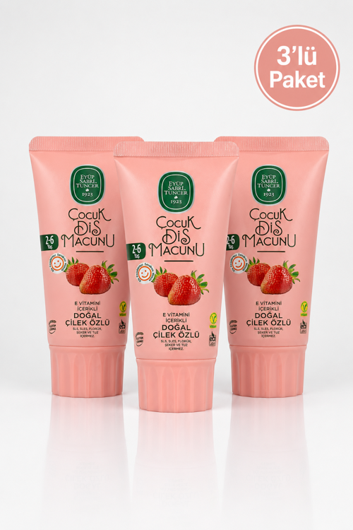 Doğal Çilek Özlü 2-6 Yaş Çocuk Diş Macunu 60 ml x 3 Adet
