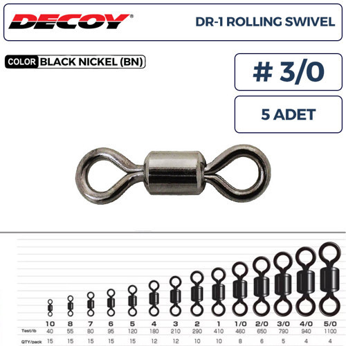 DR-1 Rolling Swivel Rulmanlı Fırdöndü #3/0 790lb (5 Adet)