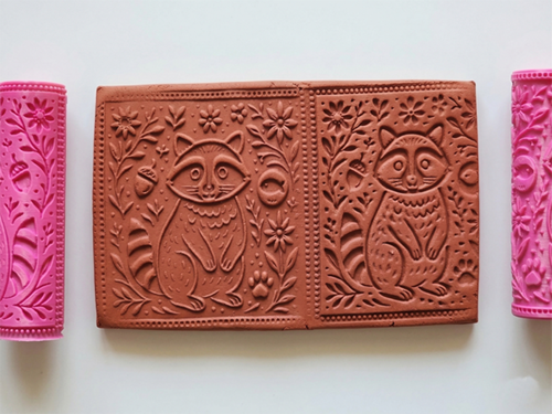 Model 158 -Rakun Motif Deboss & Emboss İkili Set - Polimer Kil Seramik Çamuru Doku Oklavası