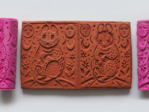 Model 156 -Possum Deboss & Emboss İkili Set - Polimer Kil Seramik Çamuru Doku Oklavası